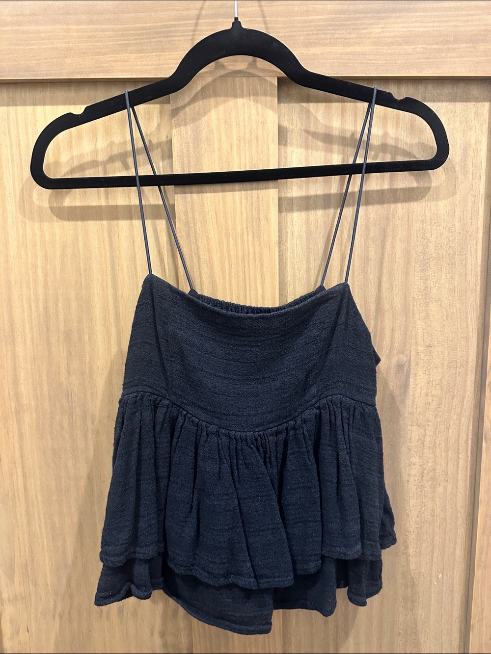 Urban Outfitters Black Textured Ruffle Spaghetti-Strap Cami
